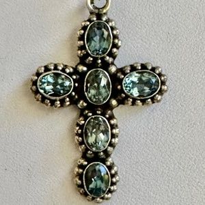 Estate sterling silver blue topaz 1 3/4" cross